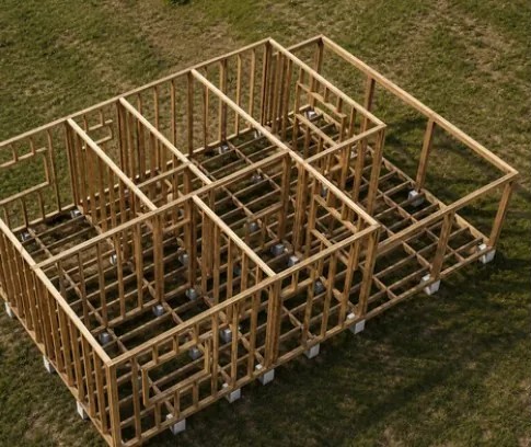 Estrutura Wood Frame vista aérea